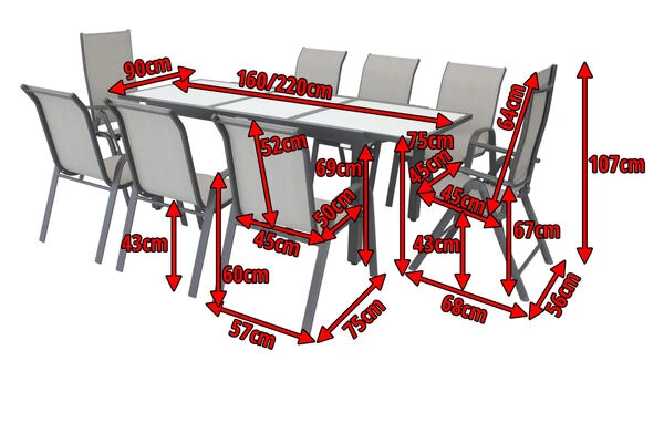VILLANA Sitzgruppe, Anthrazit/grau, Alu/Textil, Tisch 160/220 Cm, 6 Stapelstühle, 2 Hochlehner 7 VILLANA Sitzgruppe, Anthrazit/grau, Alu/Textil, Tisch 160/220 Cm, 6 Stapelstühle, 2 Hochlehner – Bild 5