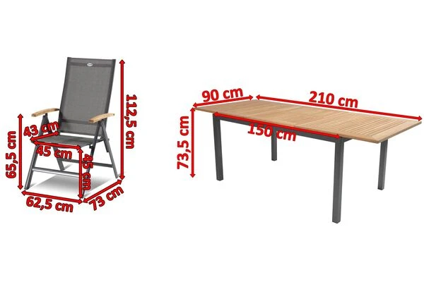 HARTMAN Aruba Esstischgruppe, Xerix/natur, Alu/FSC-Teak, 6 Hochlehner, 150/210x90cm 7 HARTMAN Aruba Esstischgruppe, Xerix/natur, Alu/FSC-Teak, 6 Hochlehner, 150/210x90cm – Bild 5