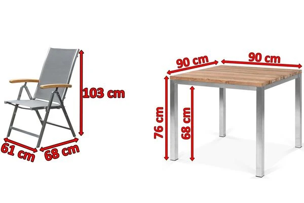 OUTFLEXX Esstischgarnitur, Edelstahl / Recyceltes FSC-Teak, Tisch 90 X 90 Cm, 4 Multipositionssessel, Taupe 7 OUTFLEXX Esstischgarnitur, Edelstahl / Recyceltes FSC-Teak, Tisch 90 X 90 Cm, 4 Multipositionssessel, Taupe – Bild 5