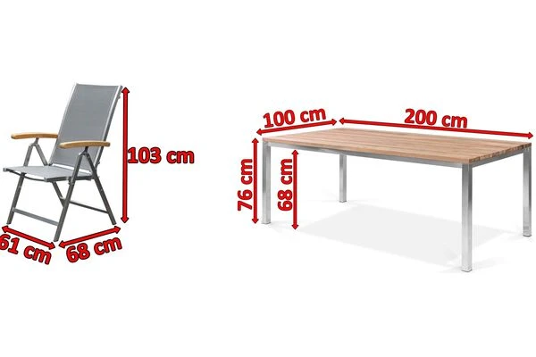 OUTFLEXX Esstischgarnitur, Edelstahl / FSC-Teak, Tisch 200 X 100 Cm, 6 Multipositionssessel, Taupe 7 OUTFLEXX Esstischgarnitur, Edelstahl / FSC-Teak, Tisch 200 X 100 Cm, 6 Multipositionssessel, Taupe – Bild 5