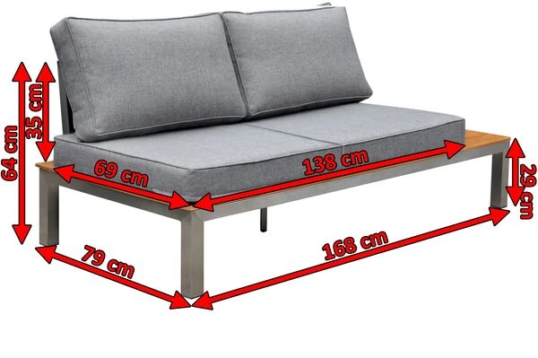 OUTFLEXX 2-Sitzer Sofa, Silber/grau, Edelstahl/FSC-Teakholz/Textil, 168 X 79 X 64 Cm 7 OUTFLEXX 2-Sitzer Sofa, Silber/grau, Edelstahl/FSC-Teakholz/Textil, 168 X 79 X 64 Cm – Bild 5