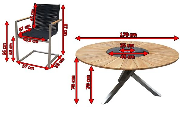 OUTFLEXX Esstischgarnitur, Silber/schwarz, Edelstahl/FSC-Teak, Esstisch Ø 170 Cm, 6 Freischwinger 7 OUTFLEXX Esstischgarnitur, Silber/schwarz, Edelstahl/FSC-Teak, Esstisch Ø 170 Cm, 6 Freischwinger – Bild 5