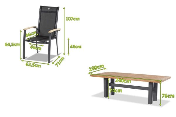 HARTMAN Sondermodell Yasmani/Alice Esstischgruppe, Xerix, Alu/Teakholz, 4x4 Textilen, 240x100cm, 6 Stapelsessel 7 HARTMAN Sondermodell Yasmani/Alice Esstischgruppe, Xerix, Alu/Teakholz, 4x4 Textilen, 240x100cm, 6 Stapelsessel – Bild 5