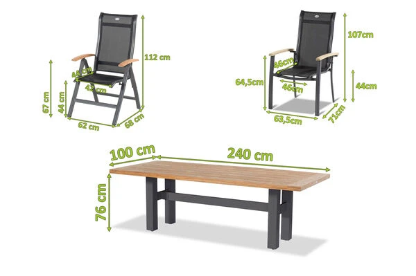 HARTMAN Sondermodell Yasmani/Alice Esstischgruppe, Xerix, Alu/Teakholz, 4x4 Textilen, 240x100cm, 4 Stapel-, 2 Multipositionssessel 7 HARTMAN Sondermodell Yasmani/Alice Esstischgruppe, Xerix, Alu/Teakholz, 4x4 Textilen, 240x100cm, 4 Stapel-, 2 Multipositionssessel – Bild 5