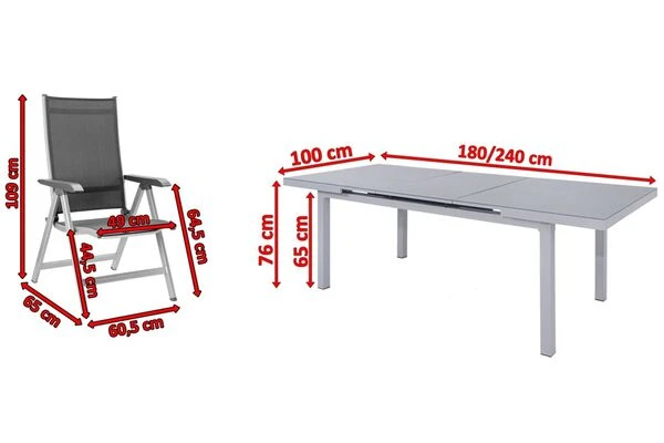 KETTLER BasicPlus Esstischgarnitur, Silber, Alu/Textilene, Tisch 180/240x100cm, 6 Multipositionssessel 7 KETTLER BasicPlus Esstischgarnitur, Silber, Alu/Textilene, Tisch 180/240x100cm, 6 Multipositionssessel – Bild 5