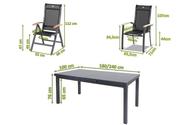 HARTMAN Alice Esstischgarnitur, Xerix, Alu/4x4 Textilen, Tisch 180/240x100cm, 4 Stapel-, 2 Multipositionssessel 7 HARTMAN Alice Esstischgarnitur, Xerix, Alu/4x4 Textilen, Tisch 180/240x100cm, 4 Stapel-, 2 Multipositionssessel – Bild 5