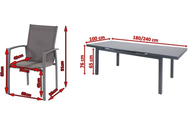 HARTMAN Canterbury Esstischgarnitur, Xerix, Alu/Textilene, Tisch 180/240x100cm, 6 Stapelsessel 7 HARTMAN Canterbury Esstischgarnitur, Xerix, Alu/Textilene, Tisch 180/240x100cm, 6 Stapelsessel – Bild 5