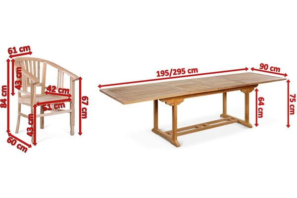 OUTFLEXX Esstischgarnitur, Teakholz, Ausziehtisch 195/295 X 90 Cm, 8 Armlehnensessel, Inkl. Polster 7 OUTFLEXX Esstischgarnitur, Teakholz, Ausziehtisch 195/295 X 90 Cm, 8 Armlehnensessel, Inkl. Polster – Bild 5