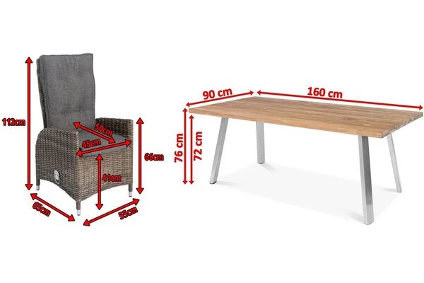 OUTFLEXX Esstischgarnitur, Edelstahl/recyceltes FSC-Teak, Tisch 160x90 Cm, 4 Hochlehner- Diningsessel, A-Gestell 7 OUTFLEXX Esstischgarnitur, Edelstahl/recyceltes FSC-Teak, Tisch 160x90 Cm, 4 Hochlehner- Diningsessel, A-Gestell – Bild 5