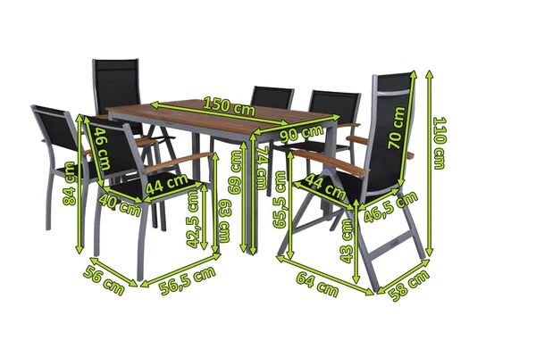 VILLANA Esstischgarnitur, Silber/schwarz, Alu / FSC-Akazienholz, Gartentisch 150 X 90 Cm, 4 Stapelsessel, 2 Hochlehner 7 VILLANA Esstischgarnitur, Silber/schwarz, Alu / FSC-Akazienholz, Gartentisch 150 X 90 Cm, 4 Stapelsessel, 2 Hochlehner – Bild 5
