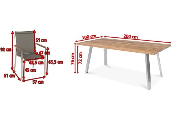 STERN Cardiff Esstischgruppe, Silber/taupe, Edelstahl/Teak, Tisch A-Gestell 200 X 100 Cm, 6 Stapelsessel 7 STERN Cardiff Esstischgruppe, Silber/taupe, Edelstahl/Teak, Tisch A-Gestell 200 X 100 Cm, 6 Stapelsessel – Bild 5