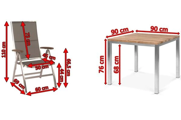 STERN Cardiff Esstischgruppe, Silber/taupe, Edelstahl/Teak, Tisch 90 X 90 Cm, 4 Multipositionssessel 7 STERN Cardiff Esstischgruppe, Silber/taupe, Edelstahl/Teak, Tisch 90 X 90 Cm, 4 Multipositionssessel – Bild 5