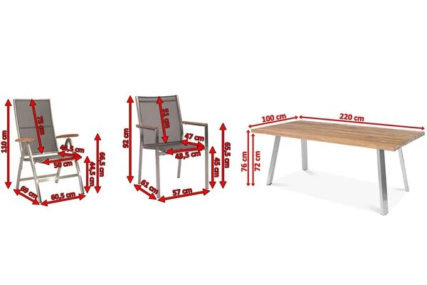 STERN Cardiff Set, Silber/silbergrau, Edelstahl/Teak, Tisch A-Gestell 220 X 100 Cm, 4 Stapel-, 2 Multipositionssessel 7 STERN Cardiff Set, Silber/silbergrau, Edelstahl/Teak, Tisch A-Gestell 220 X 100 Cm, 4 Stapel-, 2 Multipositionssessel – Bild 5
