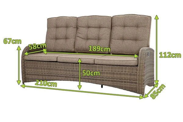 Ploß Rabida Comfort Dining / Lounge 3-Sitzer Sofa, Champagner-meliert, Polyrattan, 210x85x112 Cm, Verstellbar 7 Ploß Rabida Comfort Dining / Lounge 3-Sitzer Sofa, Champagner-meliert, Polyrattan, 210x85x112 Cm, Verstellbar – Bild 5