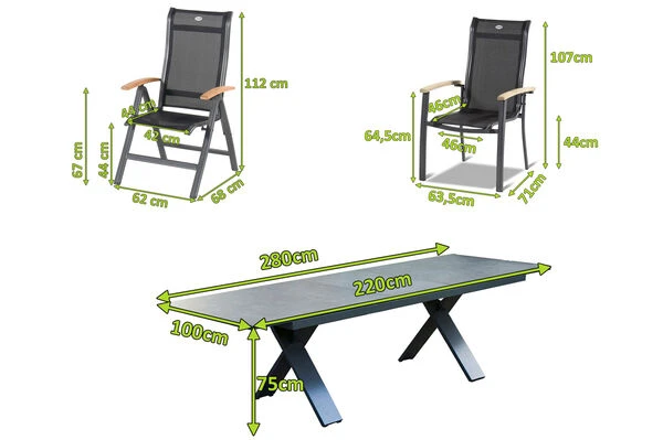 HARTMAN Sondermodell Xanadu / Alice Esstischgarnitur, Xerix/schwarz, Alu/Glaskeramik, 4x4 Textilen, 2 Stapelsessel, 6 Multipos, 220/280x100cm 7 HARTMAN Sondermodell Xanadu / Alice Esstischgarnitur, Xerix/schwarz, Alu/Glaskeramik, 4x4 Textilen, 2 Stapelsessel, 6 Multipos, 220/280x100cm – Bild 5