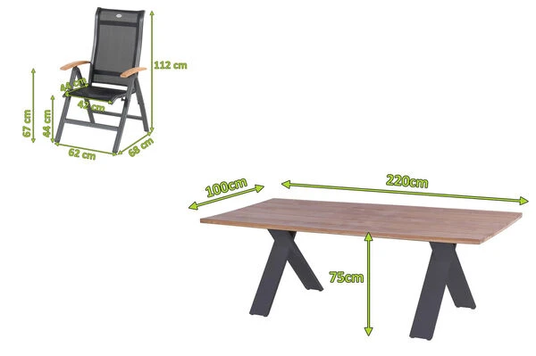 HARTMAN Xanadu / Alice Sitzgruppe, Xerix/schwarz, Alu/Teakholz, 4x4 Textilen, 8 Multipos, 220x100cm 6 HARTMAN Xanadu / Alice Sitzgruppe, Xerix/schwarz, Alu/Teakholz, 4x4 Textilen, 8 Multipos, 220x100cm – Bild 4