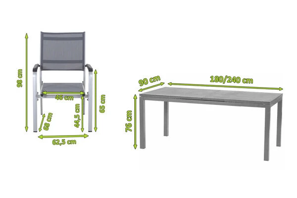 KETTLER Friends Esstischgarnitur, Silber/anthrazit, Alu/Textilene, Tisch 180/240 X 90 Cm, 6 Stapelsessel 7 KETTLER Friends Esstischgarnitur, Silber/anthrazit, Alu/Textilene, Tisch 180/240 X 90 Cm, 6 Stapelsessel – Bild 5