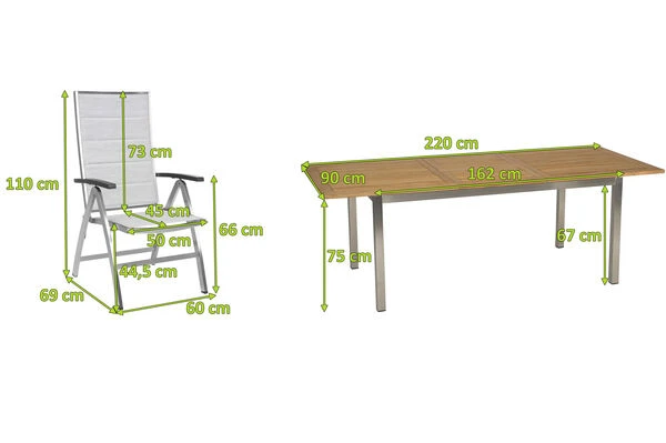 STERN Cardiff Esstischgarnitur, Silber, Edelstahl/Textilen/FSC-Teakholz/Alu, 162/220 X 90 Cm, 6 Multipos, Butterfly-Auszug 7 STERN Cardiff Esstischgarnitur, Silber, Edelstahl/Textilen/FSC-Teakholz/Alu, 162/220 X 90 Cm, 6 Multipos, Butterfly-Auszug – Bild 5