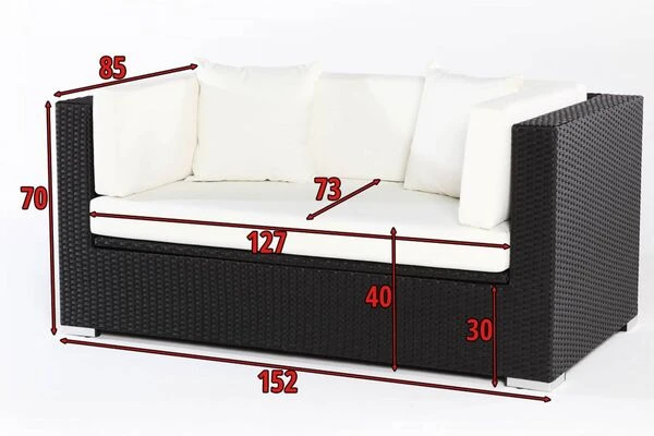 OUTFLEXX 2-Sitzer Sofa, Schwarz, Polyrattan 152x85x70cm, Inkl. Polster Und Wasserfeste Kissenbox 7 OUTFLEXX 2-Sitzer Sofa, Schwarz, Polyrattan 152x85x70cm, Inkl. Polster Und Wasserfeste Kissenbox – Bild 5