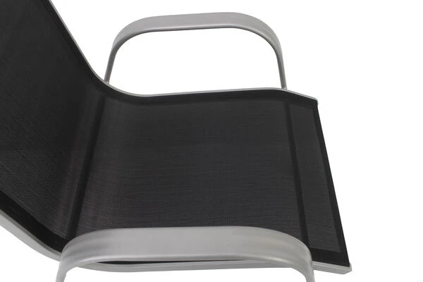 VILLANA Esstischgruppe, Silber/schwarz, Alu/Textil, Ausziehtisch 160/220 Cm, 6 Stapelstühle 8 VILLANA Esstischgruppe, Silber/schwarz, Alu/Textil, Ausziehtisch 160/220 Cm, 6 Stapelstühle – Bild 6