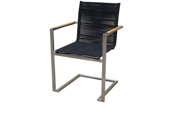 OUTFLEXX Esstischgarnitur, Silber/schwarz, Edelstahl/FSC-Teak, Esstisch Ø 170 Cm, 6 Freischwinger 8 OUTFLEXX Esstischgarnitur, Silber/schwarz, Edelstahl/FSC-Teak, Esstisch Ø 170 Cm, 6 Freischwinger – Bild 6