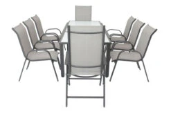 VILLANA Sitzgruppe, Anthrazit/grau, Alu/Textil, Tisch 160/220 Cm, 6 Stapelstühle, 2 Hochlehner 23 VILLANA Sitzgruppe, Anthrazit/grau, Alu/Textil, Tisch 160/220 Cm, 6 Stapelstühle, 2 Hochlehner -Gartenmoebel Verkaufs-Shop 7 13893.jpg