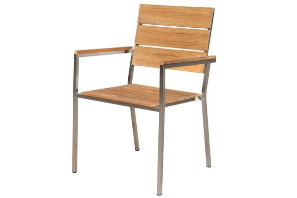 OUTFLEXX Esstischgarnitur, Edelstahl / FSC-Teakholz, Tisch 150 X 80 Cm, 6 Stapelsessel 9 OUTFLEXX Esstischgarnitur, Edelstahl / FSC-Teakholz, Tisch 150 X 80 Cm, 6 Stapelsessel – Bild 7