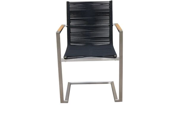 OUTFLEXX Esstischgarnitur, Silber/schwarz, Edelstahl/FSC-Teak, Esstisch Ø 170 Cm, 6 Freischwinger 9 OUTFLEXX Esstischgarnitur, Silber/schwarz, Edelstahl/FSC-Teak, Esstisch Ø 170 Cm, 6 Freischwinger – Bild 7