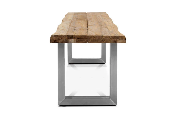 OUTFLEXX Bank, Natur, Edelstahl & Recycled FSC-Teak, 200x40x45cm, Baumkante 8 OUTFLEXX Bank, Natur, Edelstahl & Recycled FSC-Teak, 200x40x45cm, Baumkante – Bild 6