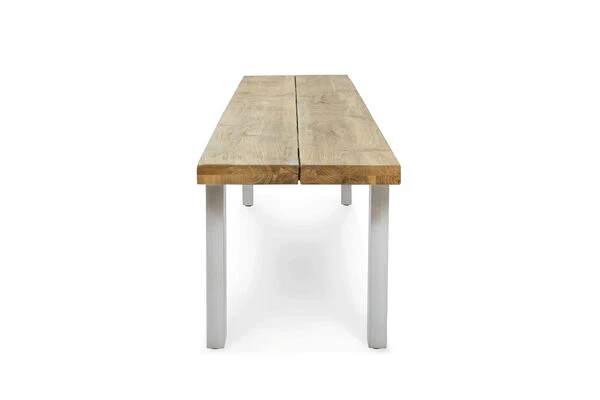 OUTFLEXX Bank, Natur, Edelstahl & Recycled FSC-Teak, 240x40x45cm, Baumkante 9 OUTFLEXX Bank, Natur, Edelstahl & Recycled FSC-Teak, 240x40x45cm, Baumkante – Bild 7