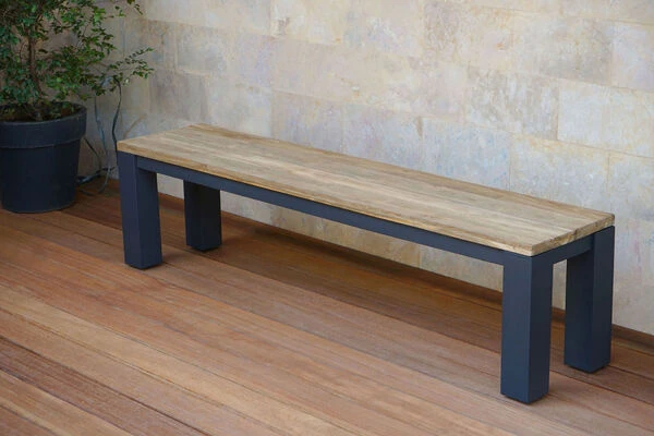 OUTFLEXX Oxford Esstischgarnitur, Dark Grey/natur, Alu/recycled FSC-Teak, Esstisch 220x100cm, 2x Bank 190x40cm 9 OUTFLEXX Oxford Esstischgarnitur, Dark Grey/natur, Alu/recycled FSC-Teak, Esstisch 220x100cm, 2x Bank 190x40cm – Bild 7