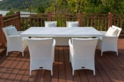 OUTFLEXX Dining Set, Weiß, Polyrattan, Tisch 200x95cm, Spraystone, 6mm, 6 Sessel -Gartenmoebel Verkaufs-Shop 7 20670.jpg