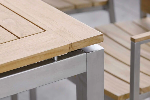 STERN Cardiff Esstischgarnitur, Silber/silbergrau, Edelstahl/Textilen/FSC-Teak/Alu, 162/220 X 90 Cm, Butterfly-Auszug, 4 Stapel-, 2 Multipo 9 STERN Cardiff Esstischgarnitur, Silber/silbergrau, Edelstahl/Textilen/FSC-Teak/Alu, 162/220 X 90 Cm, Butterfly-Auszug, 4 Stapel-, 2 Multipo – Bild 7