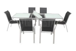 VILLANA Esstischgruppe, Silber/schwarz, Alu/Textil, Ausziehtisch 160/220 Cm, 6 Stapelstühle 21 VILLANA Esstischgruppe, Silber/schwarz, Alu/Textil, Ausziehtisch 160/220 Cm, 6 Stapelstühle -Gartenmoebel Verkaufs-Shop 8 13870.jpg