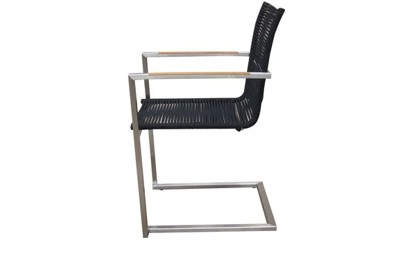 OUTFLEXX Esstischgarnitur, Silber/schwarz, Edelstahl/FSC-Teak, Esstisch Ø 170 Cm, 6 Freischwinger 10 OUTFLEXX Esstischgarnitur, Silber/schwarz, Edelstahl/FSC-Teak, Esstisch Ø 170 Cm, 6 Freischwinger – Bild 8