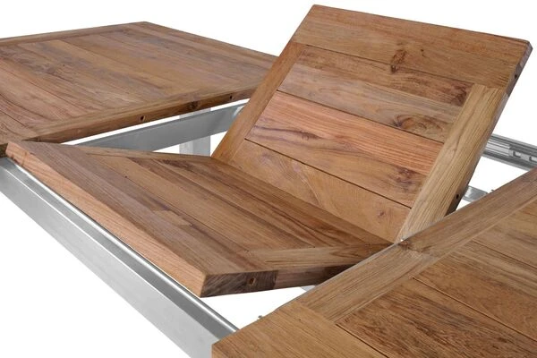 STERN Cardiff Esstischgruppe, Silber/taupe, Edelstahl/Teak, Tisch 200/260 X 100 Cm, 6 Stapelsessel 11 STERN Cardiff Esstischgruppe, Silber/taupe, Edelstahl/Teak, Tisch 200/260 X 100 Cm, 6 Stapelsessel – Bild 9