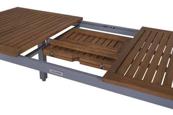 VILLANA Esstischset, Silber/schwarz, Alu/FSC-Akazie, Ausziehtisch 150/200 X 90 Cm, 2 Relaxsessel, 4 Stapelsessel 11 VILLANA Esstischset, Silber/schwarz, Alu/FSC-Akazie, Ausziehtisch 150/200 X 90 Cm, 2 Relaxsessel, 4 Stapelsessel – Bild 9